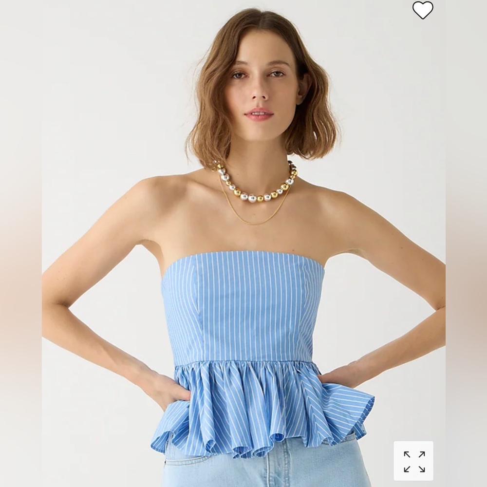 Strapless Peplum Ruffle Top in Stretch Cotton Poplin-Blend Stripe